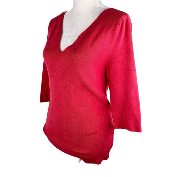 Soft Surroundings Pimi Sweater Medium Red V-Neck Gold Beads - Picture 10 of 16